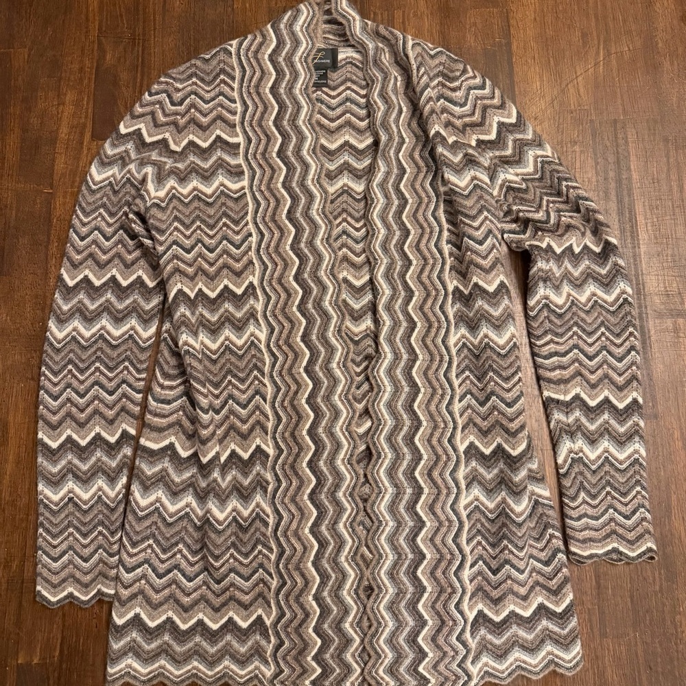 Women's Chevron Cashmere Cardigan - Brown and Cream